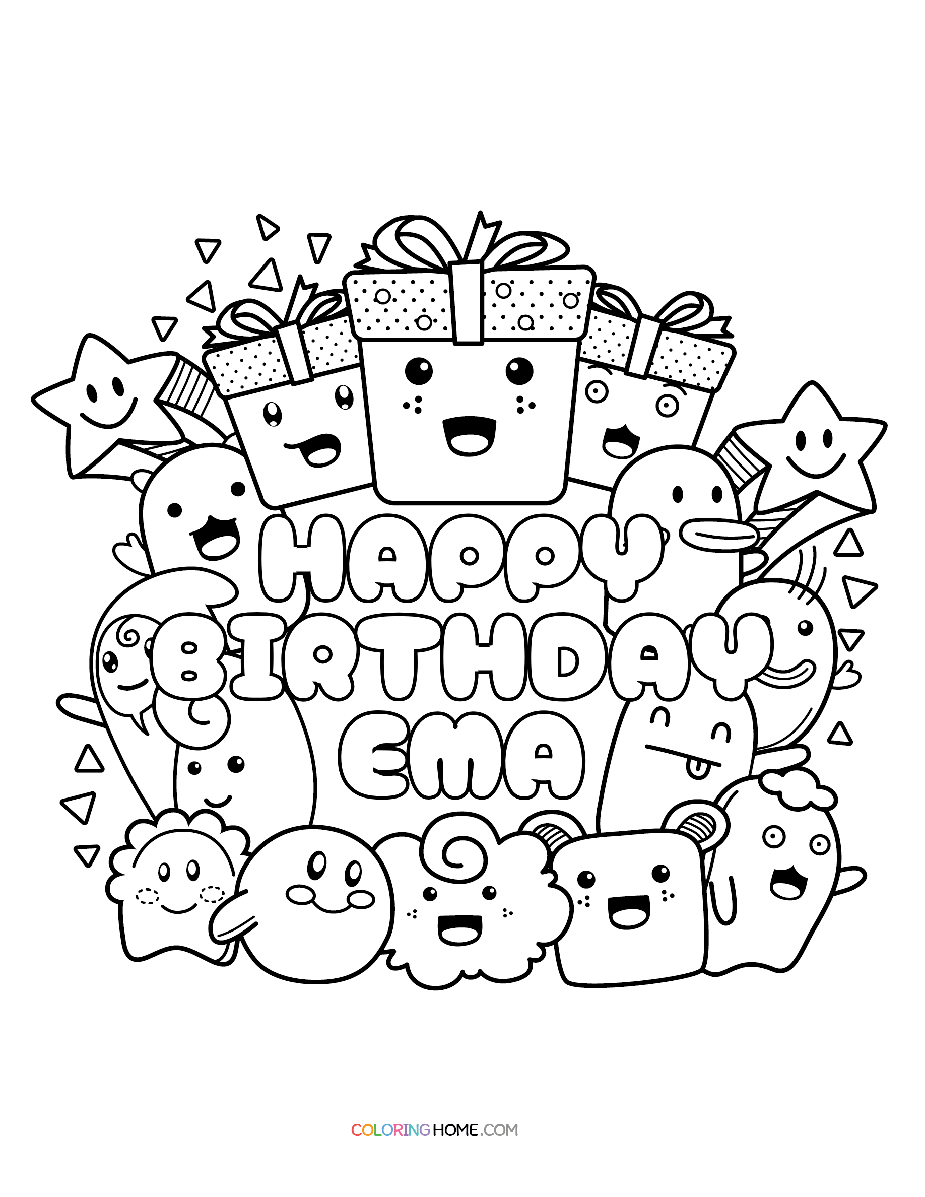 Happy Birthday Ema Coloring Page Coloring Nation