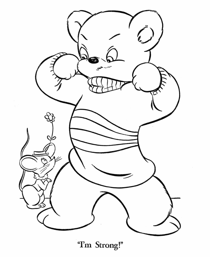 BlueBonkers: Teddy Bear Coloring Page Sheets - Strong Bear