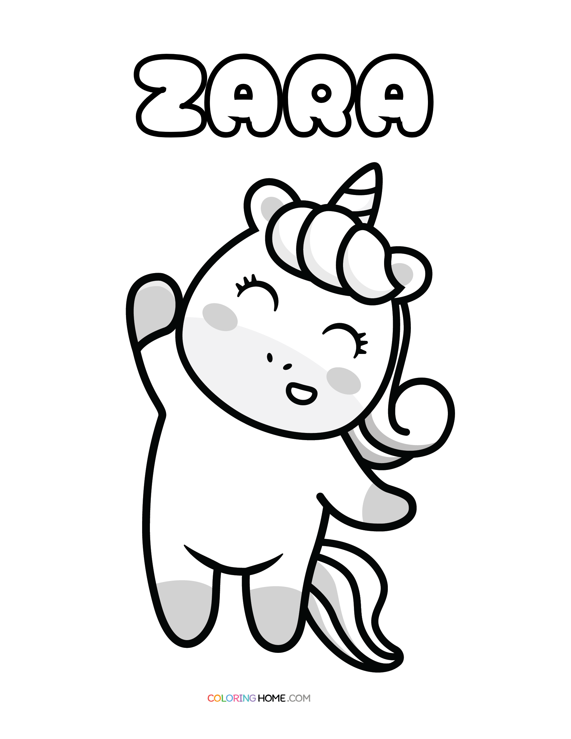 Zara unicorn coloring page