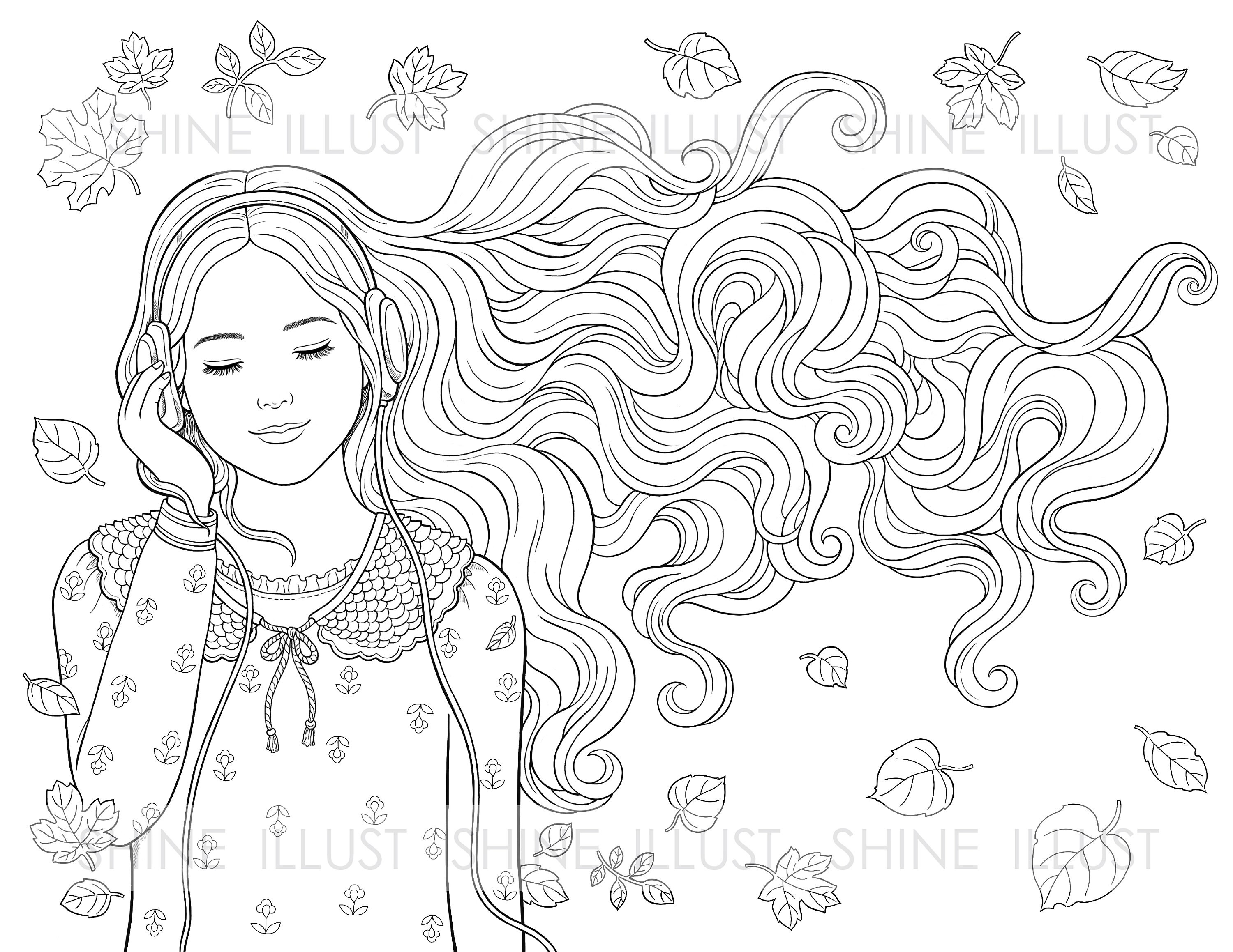 Printable Coloring Page Girl Listening ...