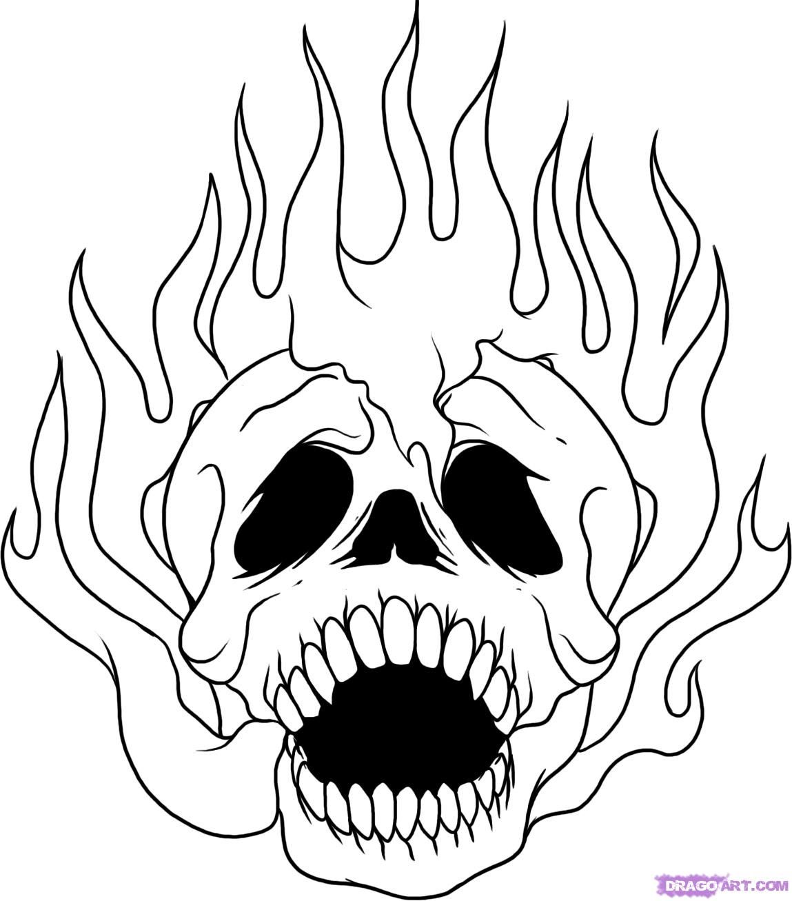 skull on fire drawing - Clip Art Library