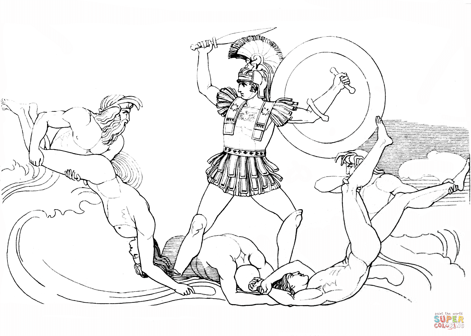 Achilles Contending with the Rivers coloring page | Free Printable Coloring  Pages