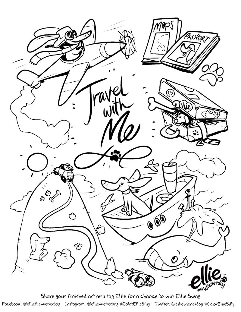 Ellie the Wienerdog Travel Coloring Page is Here -Ellie the ...