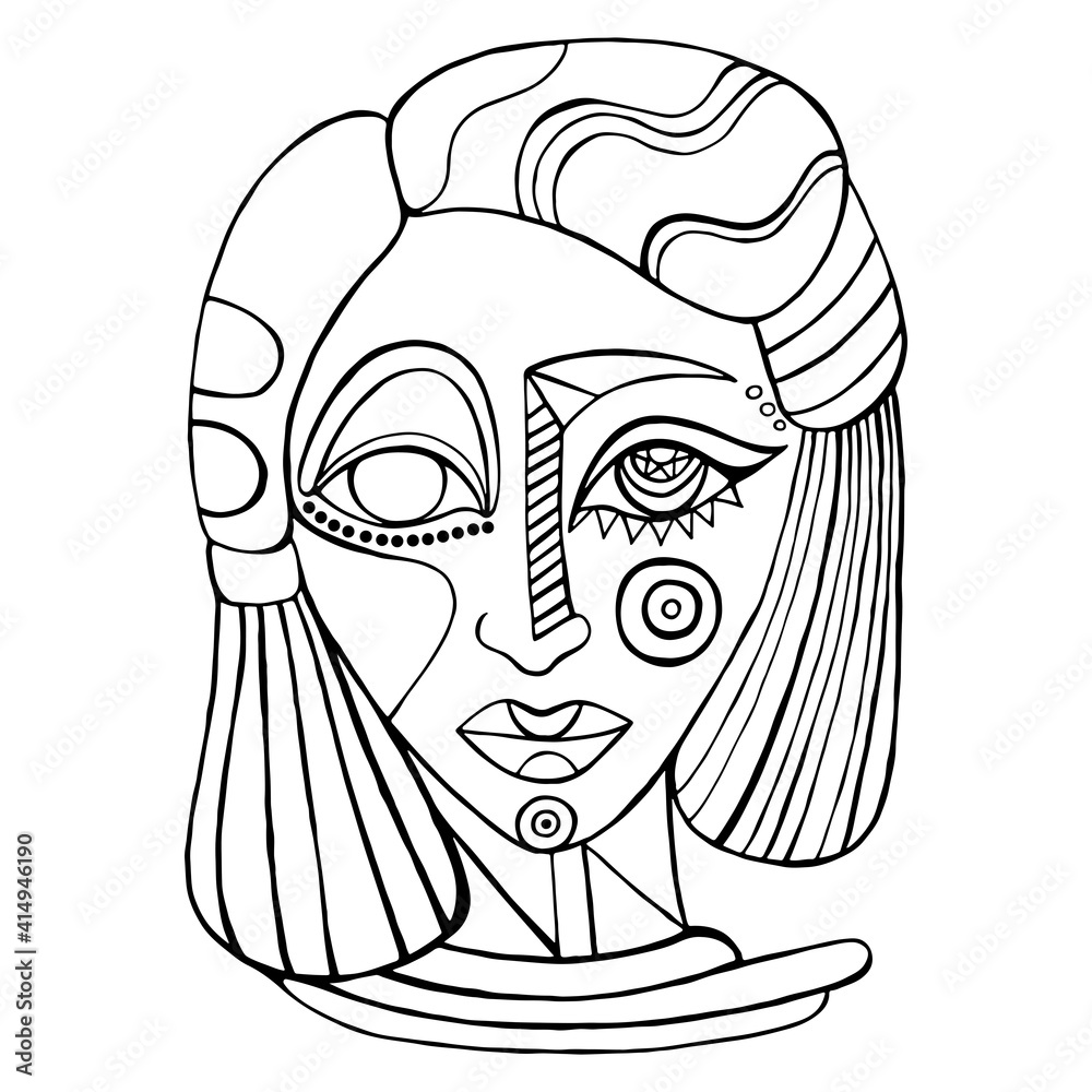 Surreal abstract fantasy face girl Coloring page for adult and kids. Stock  Vector | Adobe Stock