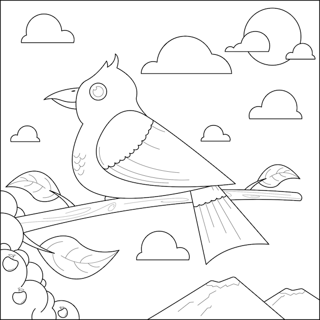 Premium Vector | Bird on a tree branch suitable for children's coloring page  vector illustration