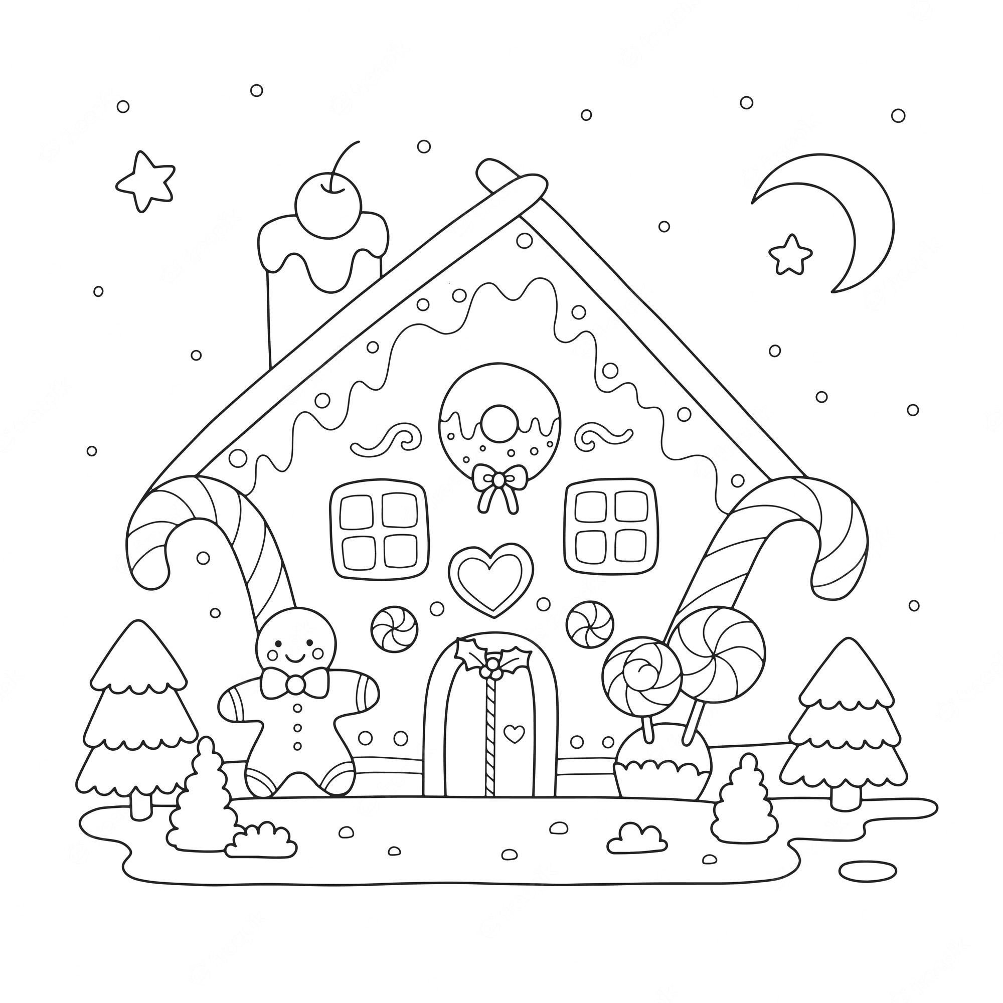 Premium Vector | Gingerbread candy house coloring pages