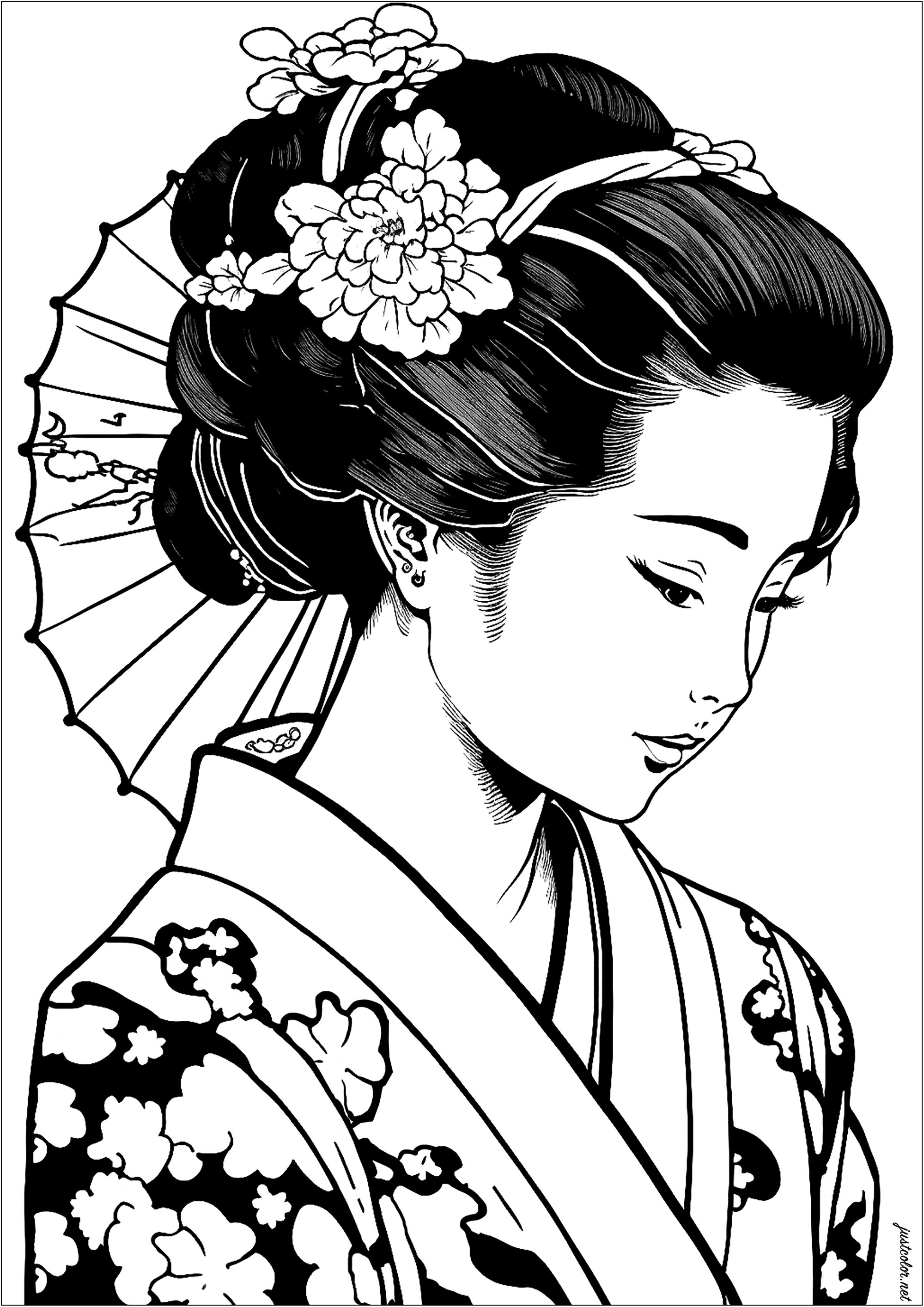 Dreamy Geisha - Japan Adult Coloring Pages
