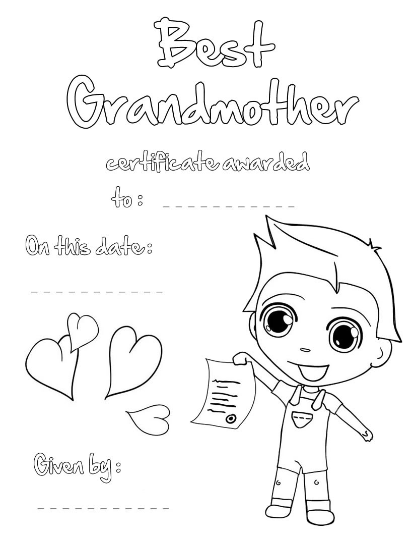 Best Grandmother certificate coloring page