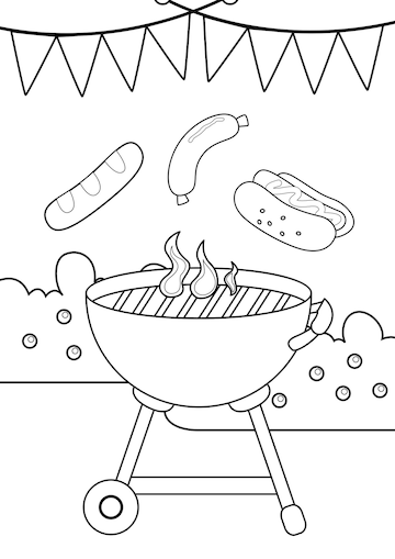 Premium Vector | Barbecue grill coloring a4 in the outdoors