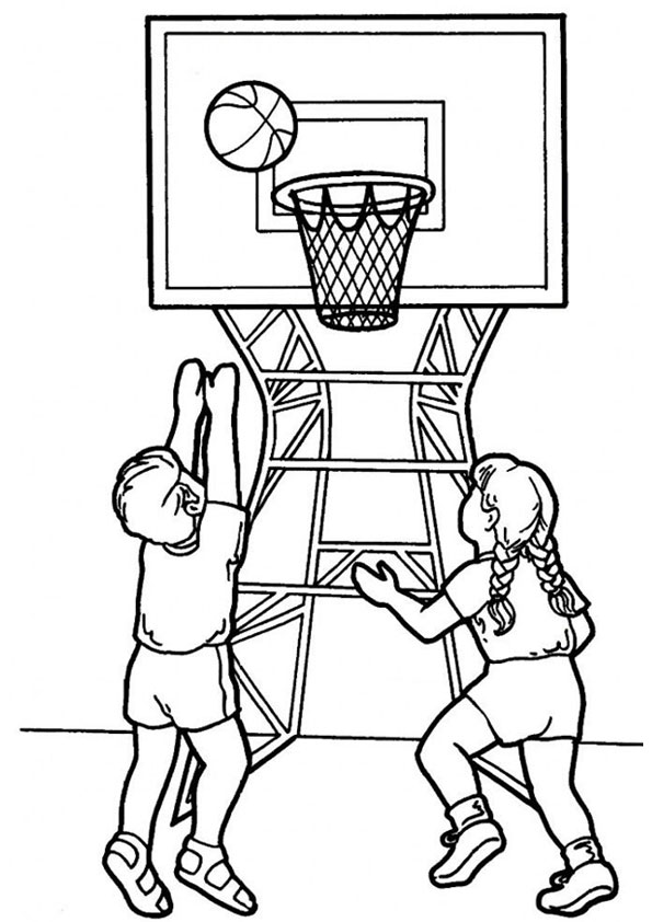 Coloring Pages | Kids Playing Basketball Coloring Page