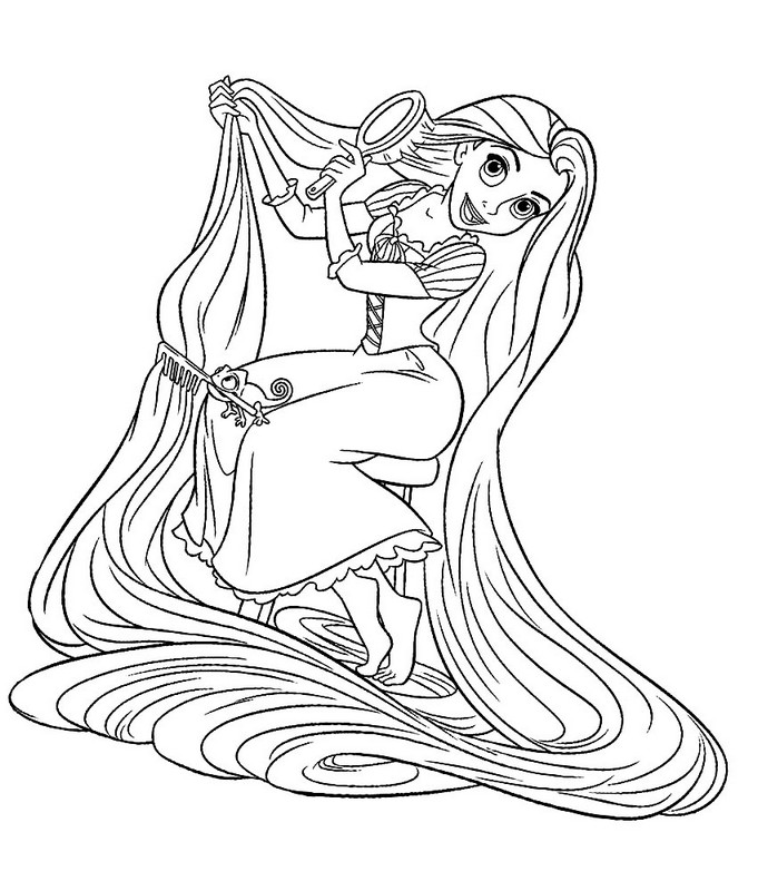 Rapunzel brushing her hair coloring pages
