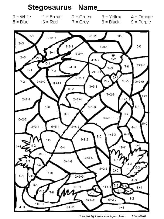 Stegosaurus Math Worksheet Coloring Page - Free Printable Coloring Pages  for Kids