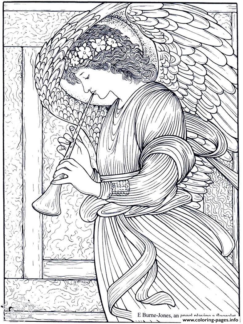 Print adult burne jones an angel playing a flageolet Coloring pages