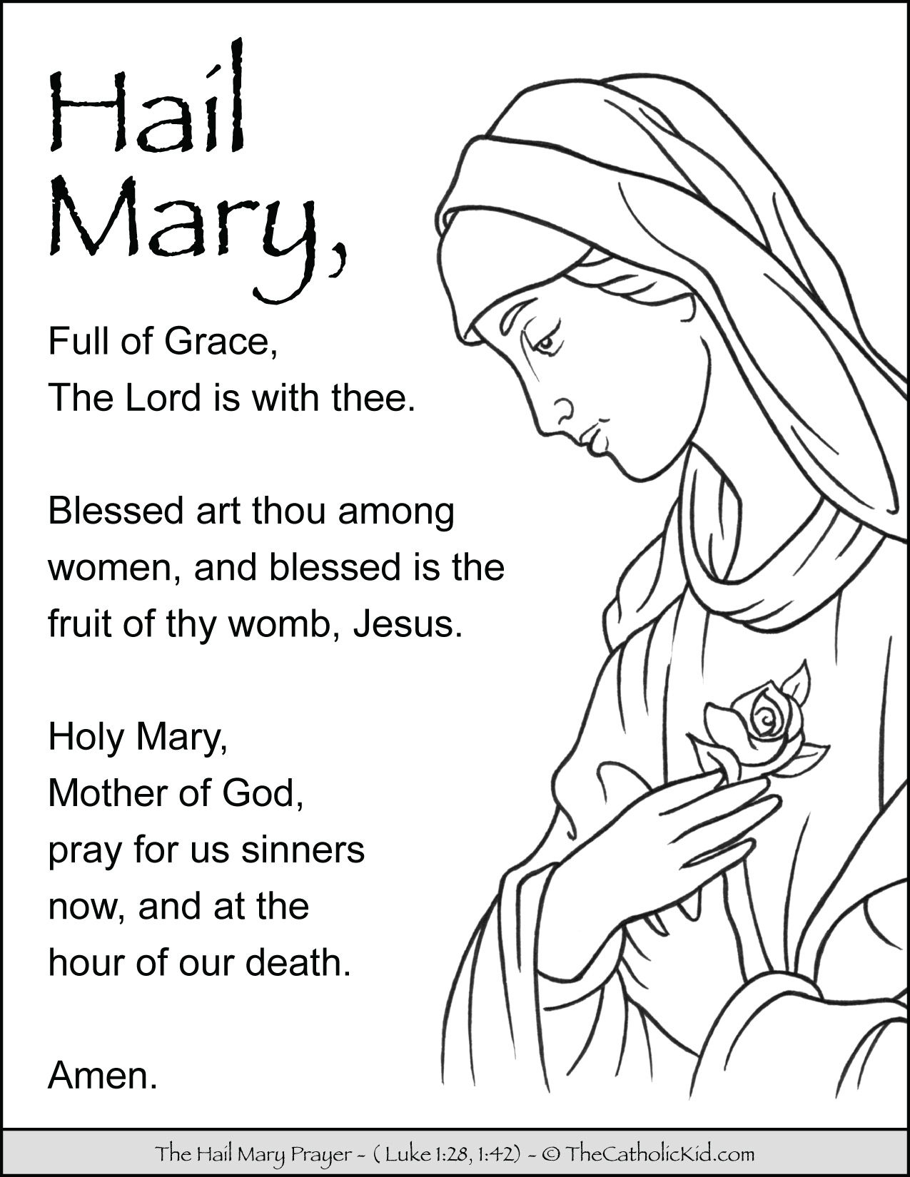 Hail Mary Prayer Coloring Page 2 - TheCatholicKid.com