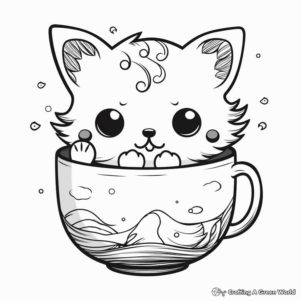 Cat In A Cup Coloring Pages - Free ...