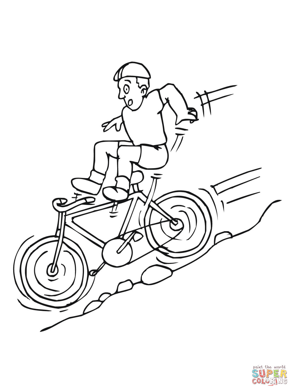 Downhill on Mountain Bike coloring page | Free Printable Coloring Pages