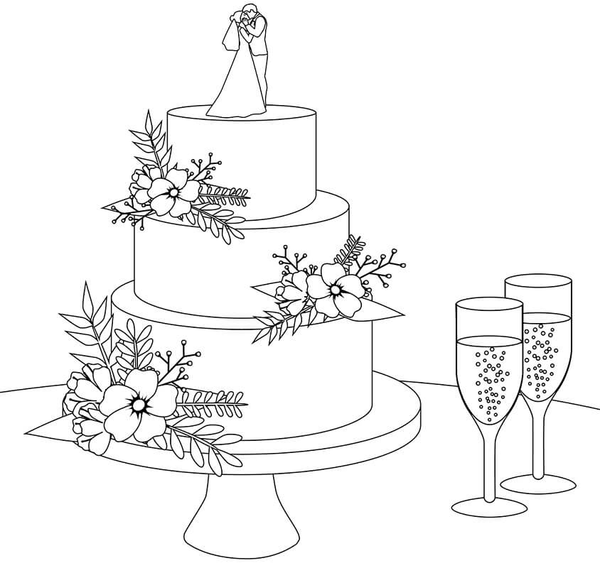 Wedding Cake 2 Coloring Page - Free Printable Coloring Pages for Kids