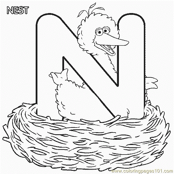 Abc Letter N Nest Sesame Street Bigbird Coloring Pages 7 Com Coloring Page  for Kids - Free Alphabets Printable Coloring Pages Online for Kids -  ColoringPages101.com | Coloring Pages for Kids