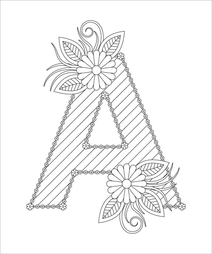 Alphabet coloring page with floral style. ABC coloring page - letter A  3543234 Vector Art at Vecteezy