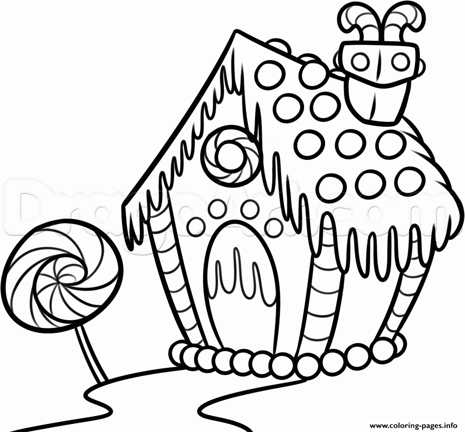 Gingerbread House With Candy Coloring page Printable