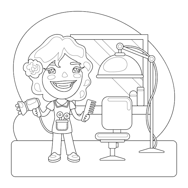 Premium Vector | Hairdresser coloring page