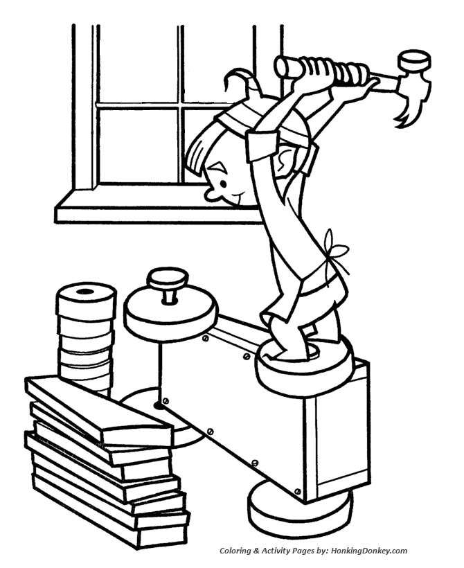 Santa's Elves Coloring Pages - Santa's Elves work hard building 