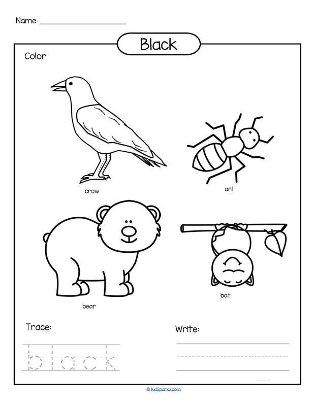Color black printable - color, trace and write. | Color worksheets for  preschool, Preschool worksheets, Preschool colors