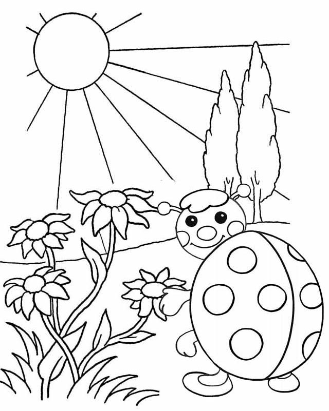 Cartoon ladyblug waiting sunrise coloring project - Mitraland