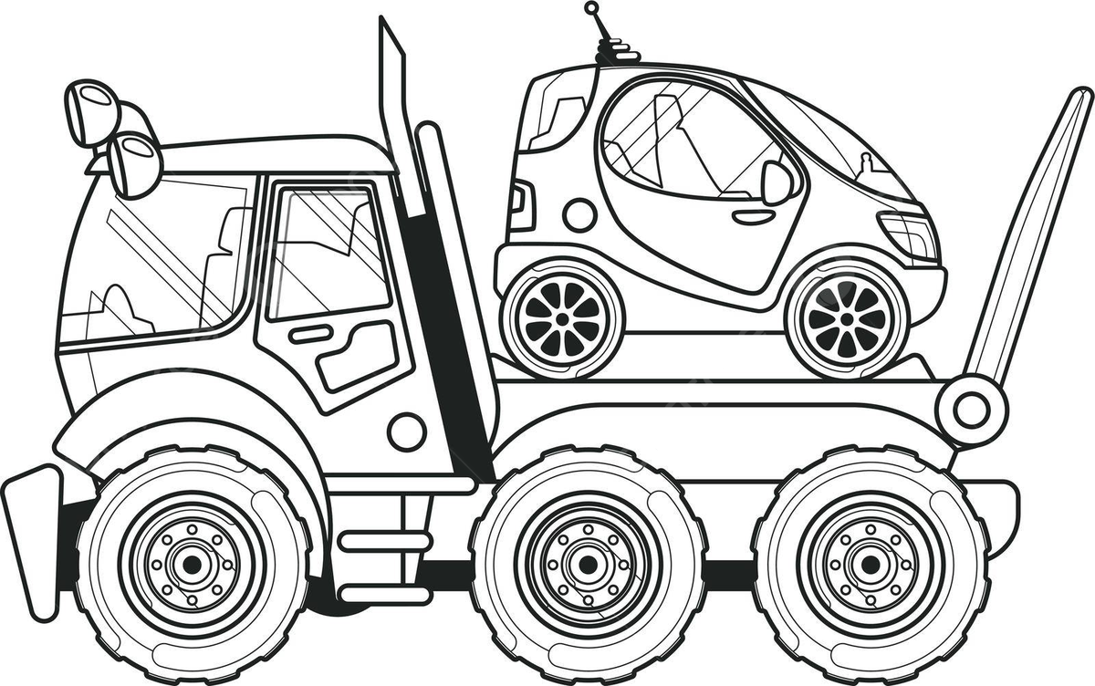 Line Art Coloring Book Page Of A Side View Of A Towing Truck With A  Miniature Car In Tow Vector, Car Drawing, Book Drawing, Wing Drawing PNG  and Vector with Transparent Background