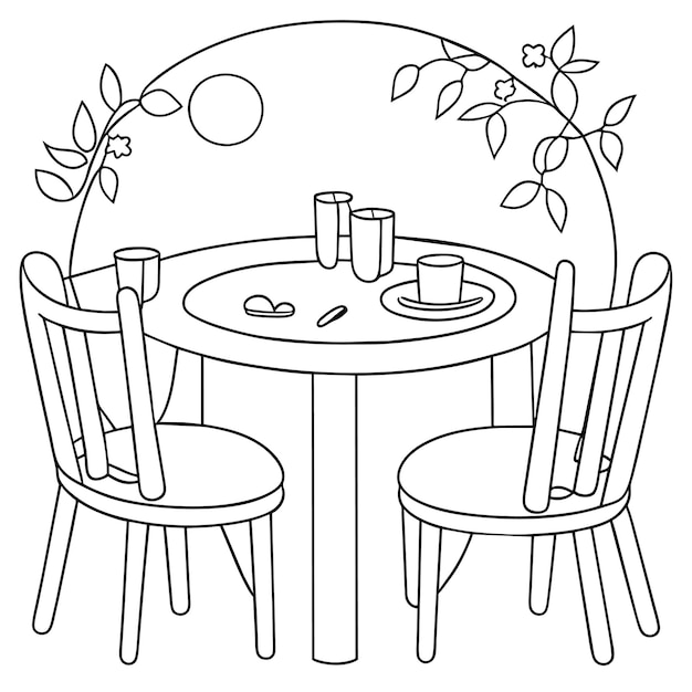 Coloring page table and chair furniture ...