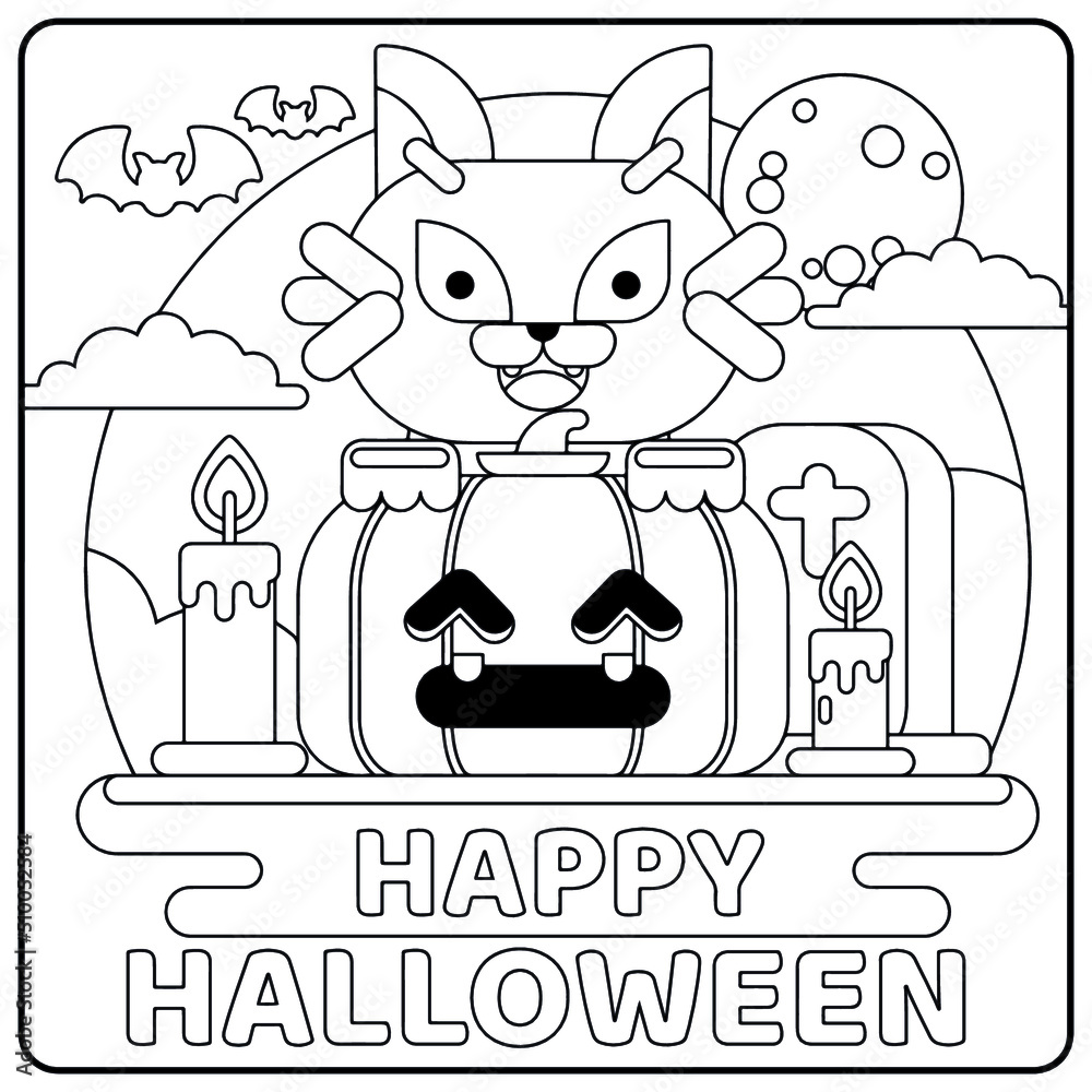 Halloween Cat Coloring Pages for kids ...