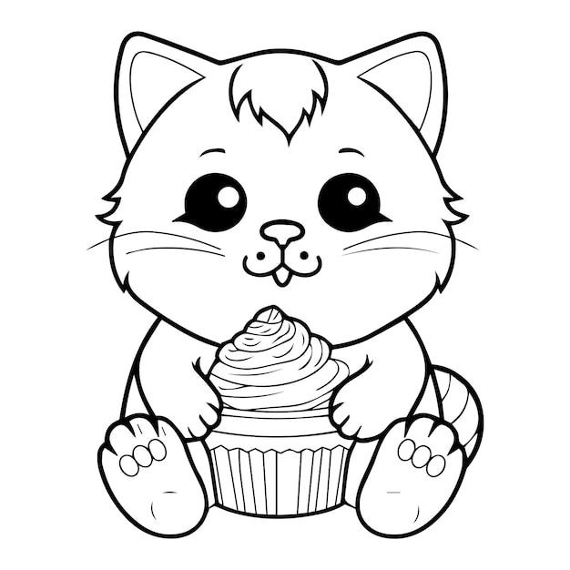 Little cat cupcake coloring vectors