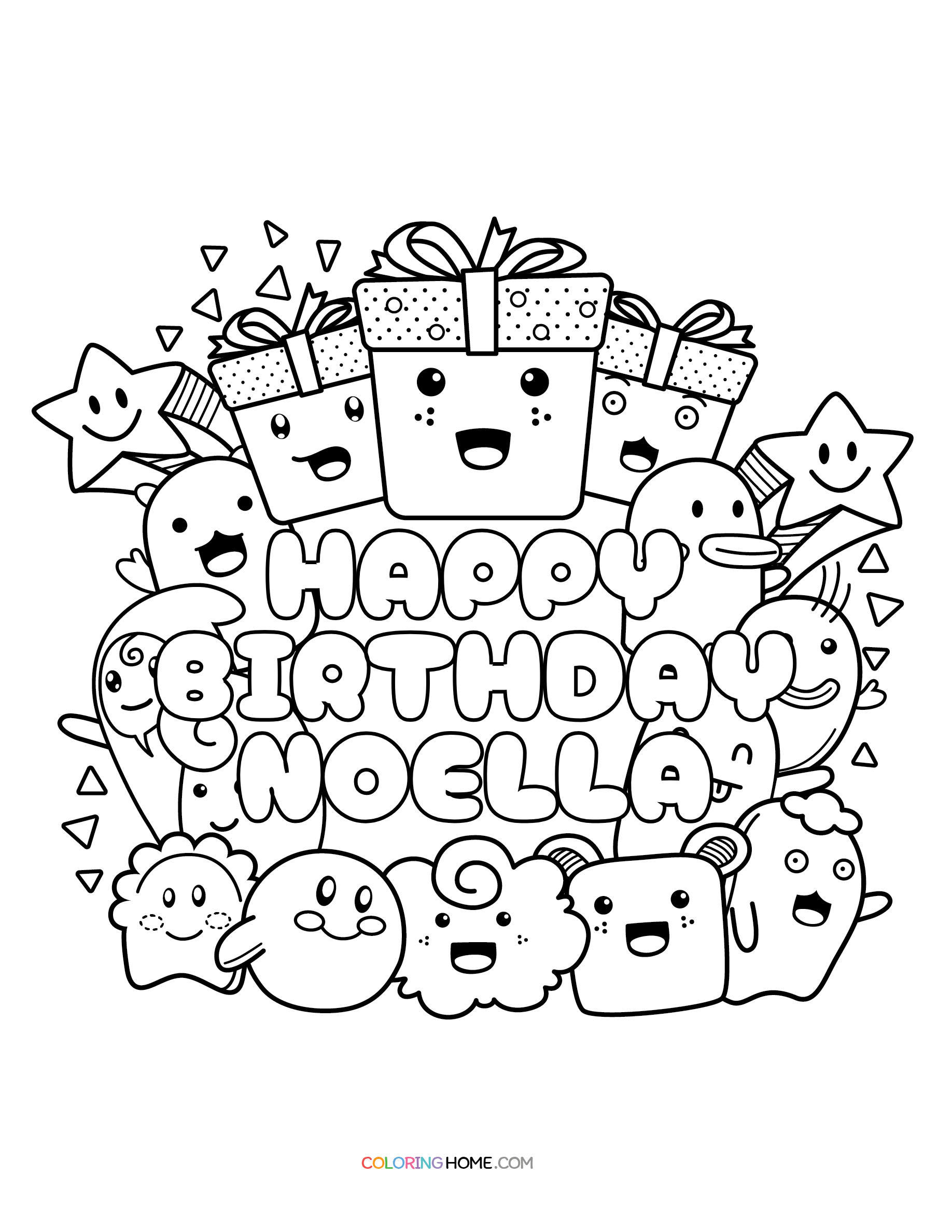 Happy Birthday Noella coloring page