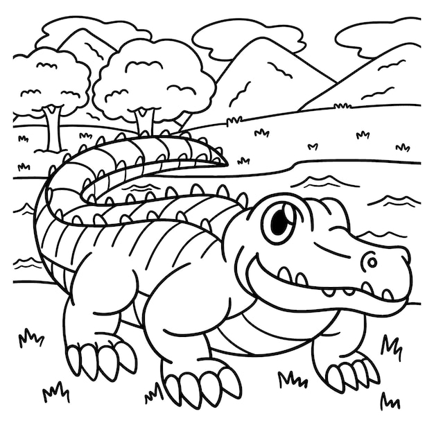 Premium Vector | Crocodile coloring page for kids