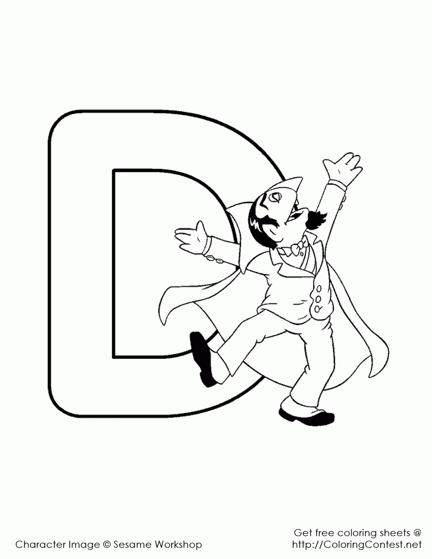 Dracula - Letter D - Sesame Street Alphabet Coloring Page