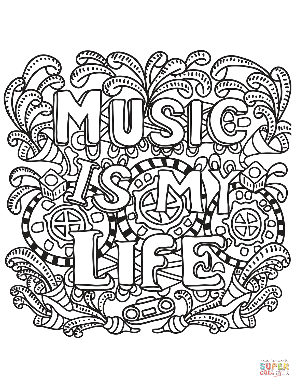 Music is My Life coloring page | Free Printable Coloring Pages