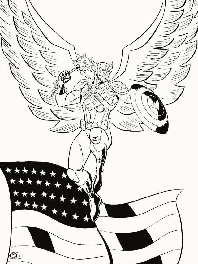 Artwork] Drawn by me. Was trying to come up with a DC character to do a  Mash-Up of with Captain America and I realized that Hawkman would actually  work really well. Can't