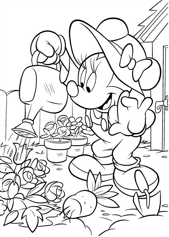 Minnie Mouse Watering Flowers Coloring Page - Free Printable Coloring Pages  for Kids