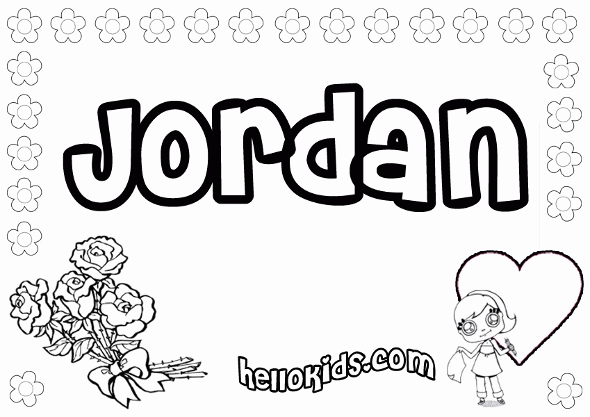 girls name coloring pages, Jordan girly name to color