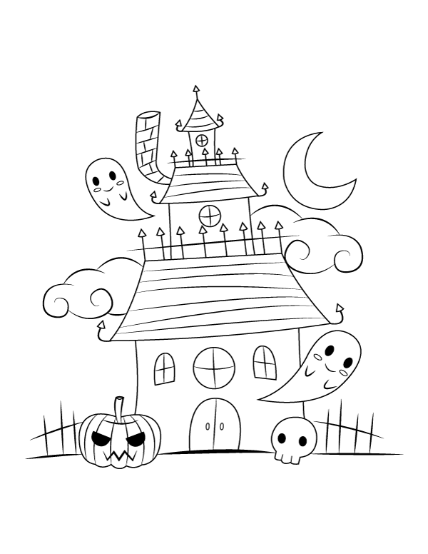 Printable Whimsical Haunted House Coloring Page