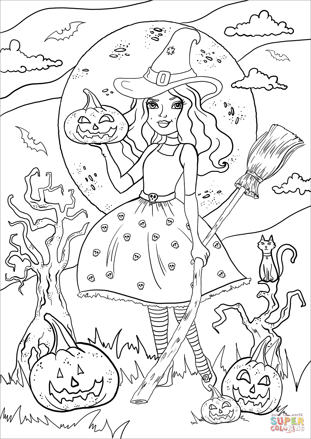 Witch coloring page | Free Printable Coloring Pages