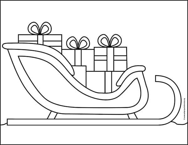 Easy How to Draw Santa's Sleigh Tutorial and Coloring Page