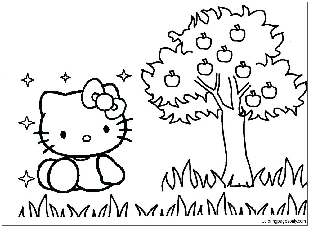 Hello Kitty With Apple Tree Coloring Pages - Cartoons Coloring Pages - Coloring  Pages For Kids And Adults