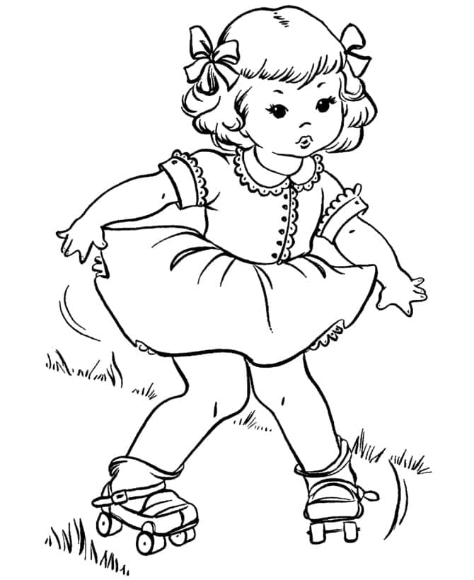 Cute Girl on Roller Skates coloring ...