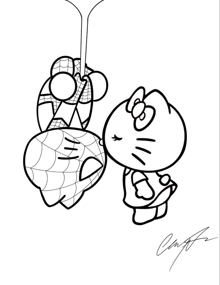 HELLO KITTY & SPIDERMAN COLORING PAGE ...