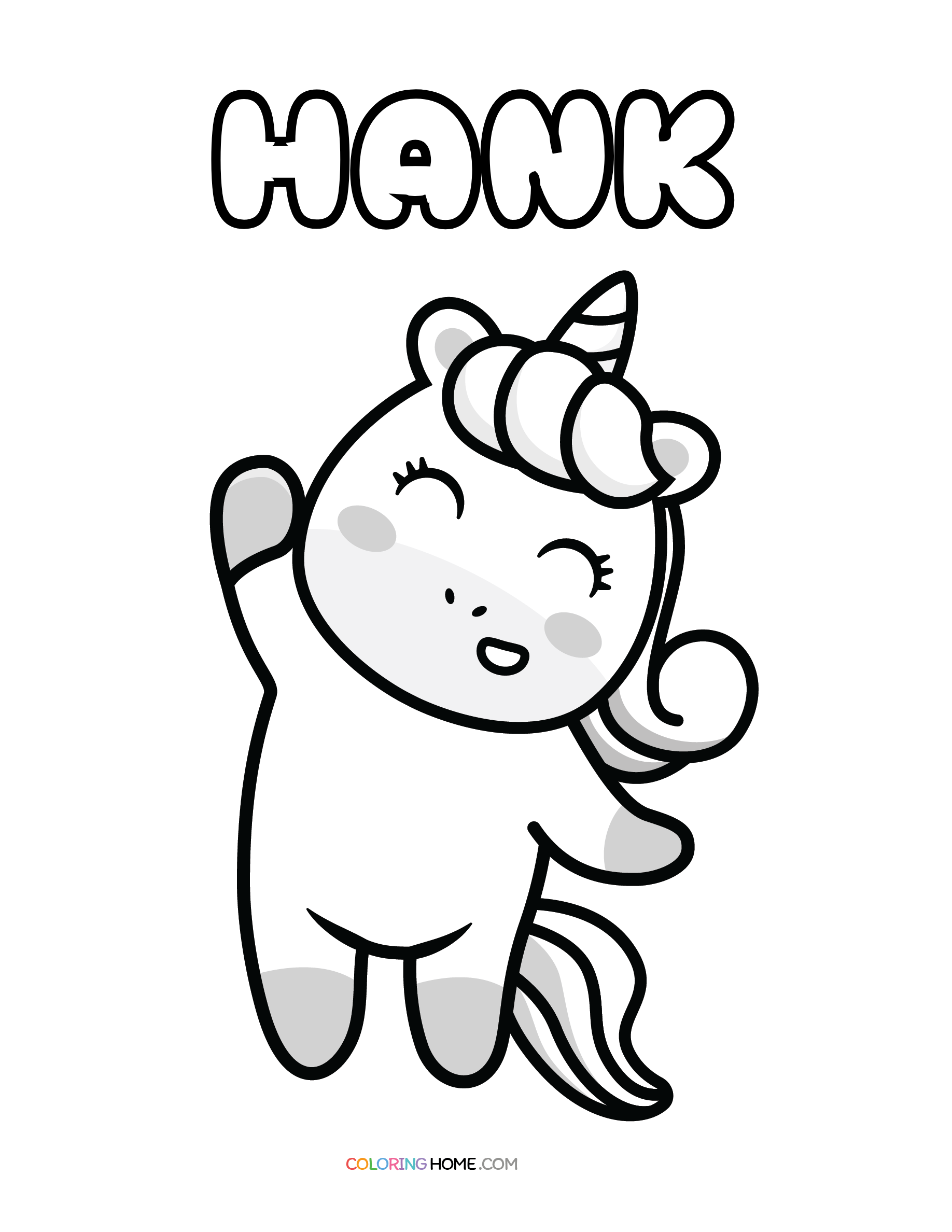 Hank unicorn coloring page