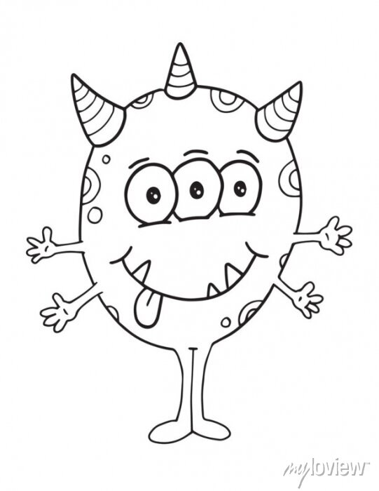 Happy silly cute monster vector illustration coloring book page • wall  stickers colouring, clip art, icon | myloview.com