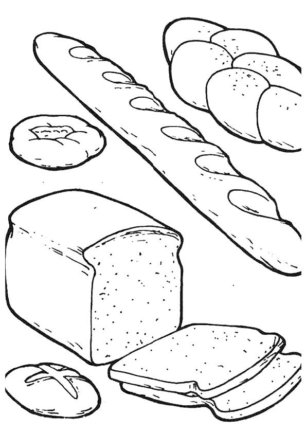 Baguette, bread and rolls coloring book to print and online