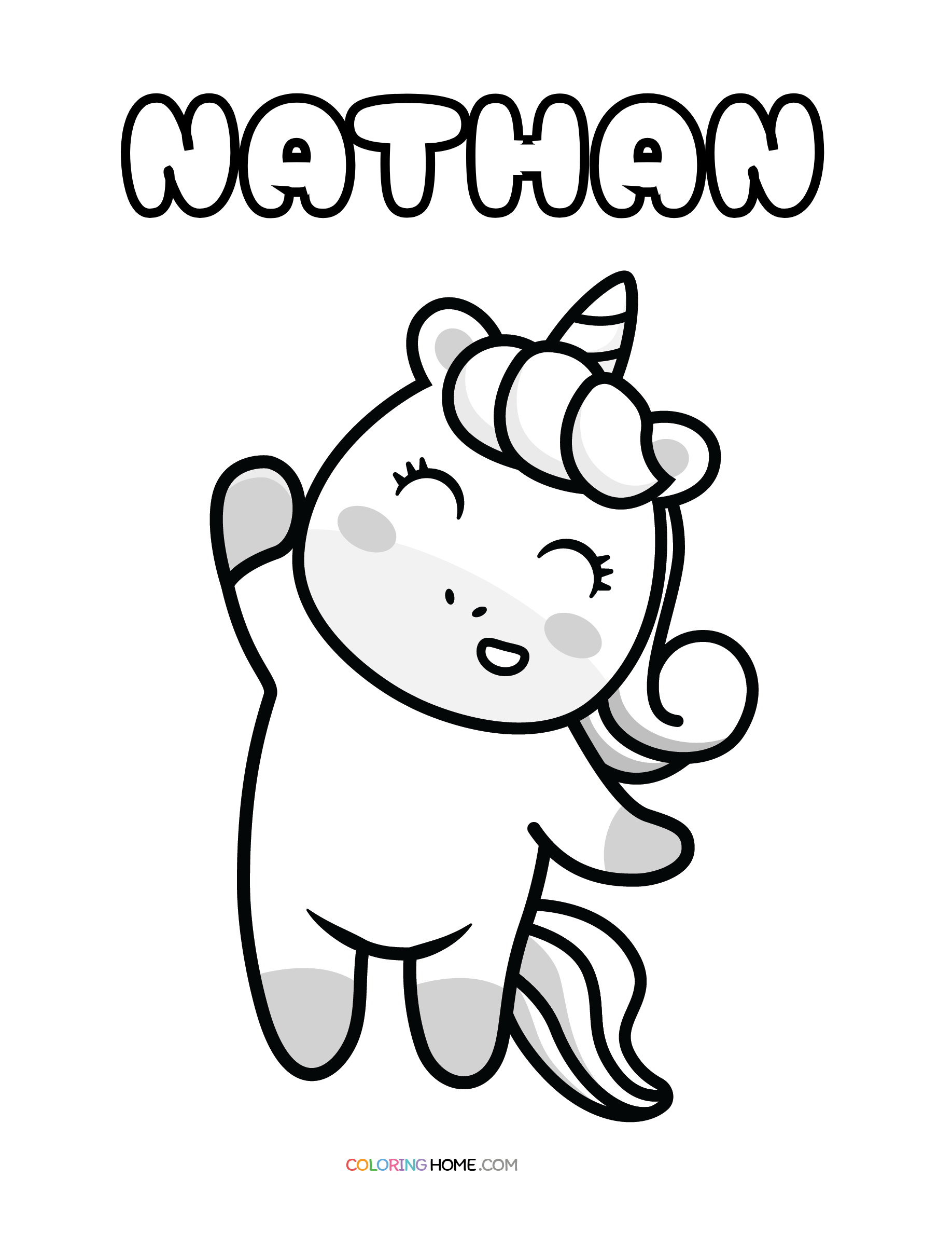 Nathan unicorn coloring page
