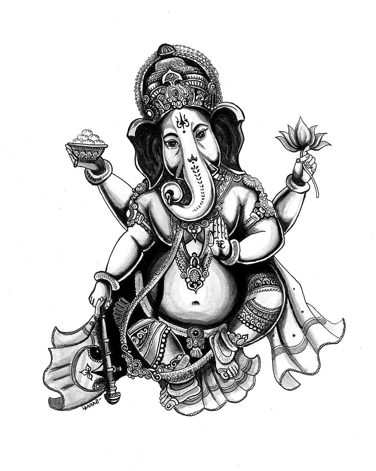 Ganesh and his elephant's head - India Adult Coloring Pages